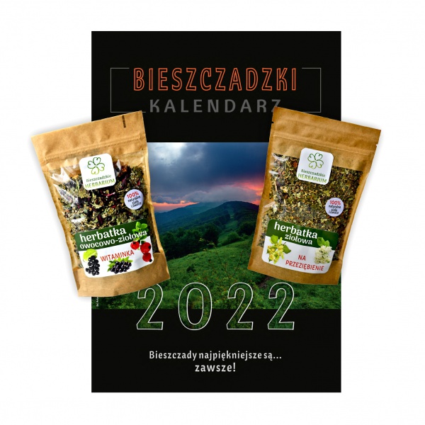Zestaw prezentowy Kalendarz Bieszczady 2022, herbatki Na przeziębienie