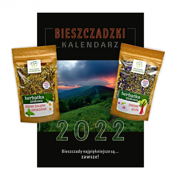 Zestaw prezentowy Kalendarz Bieszczady 2022, herbatki zdrowe jelita zdrowy żolądek